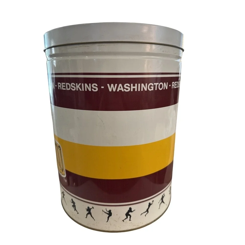Washington Redskins Old Popcorn Container Empty Metal Trash Can With Lid 12.75